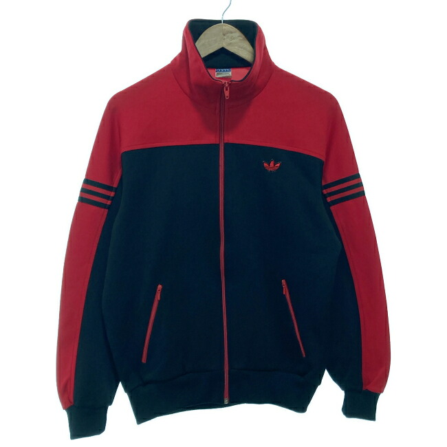 【中古】　adidas　トラックジャケット　80s vintage　80年代　OLD　ジャージ　ハイネック　フルジップ　バイカラー　ワンポイント　デサント製　ATS-44F　日本製　スポーツ　古着　/5632｜KINJIusedclothing