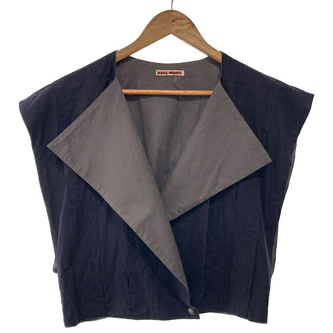 【中古】 ISSEY MIYAKE ベスト 70s vintage 70年代 OLD ノースリーブ ショート丈 バイカラー 無地 JG81012 日本製 ドメスティック 古着 /2496|KINJIusedclothing