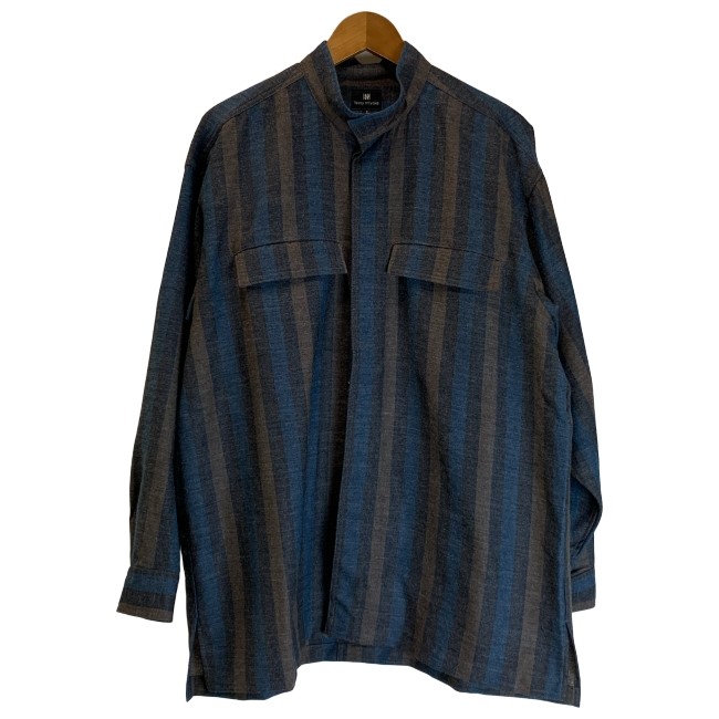 ISSEY MIYAKE ダークグリーン スタンドカラー 長袖シャツ サイズM イッセイミヤケメンISSEY MIYAKE MEN シワプリーツ長袖シャツ
