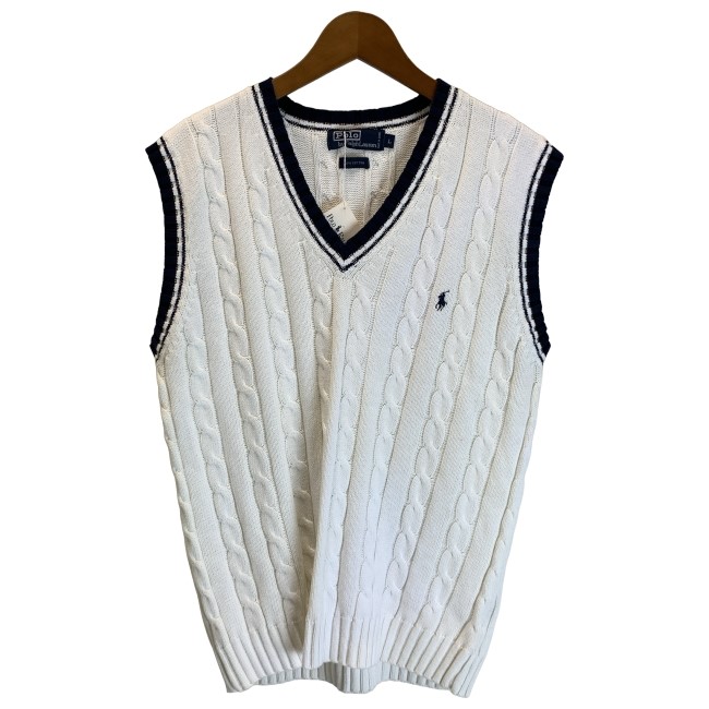 【超希少XLサイズ】ポロバイラルフローレン　ニットベスト　ミドルゲージ ラルフローレン Ralph Lauren POLO by Ralph Lauren ケーブル編み Vネック コットンニットベスト レディースL  &frasl;eaa127657 中古 210204 | 古着屋JAM