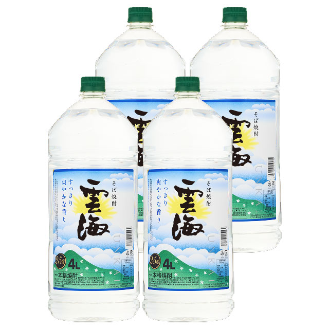 雲海そば 25度 ペット 4000ml&times;4本 そば焼酎 雲海酒造※北海道･東北エリアは別途運賃が1000円発生します。｜オーリック