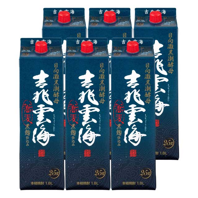 吉兆雲海 黒麹仕込み パック 25度 1800ml×6本 そば焼酎 雲海酒造※北海道･東北エリアは別途運賃が1000円発生します。