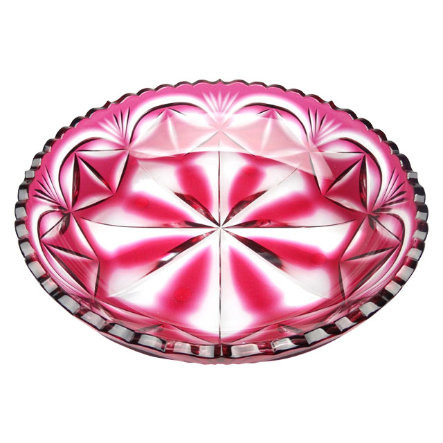 【♡♡様購入品です】　薩摩切子　中皿金赤 楽天市場】伝匠 薩摩切子 中皿 B 段差付剣菊文 金赤母の日 父の