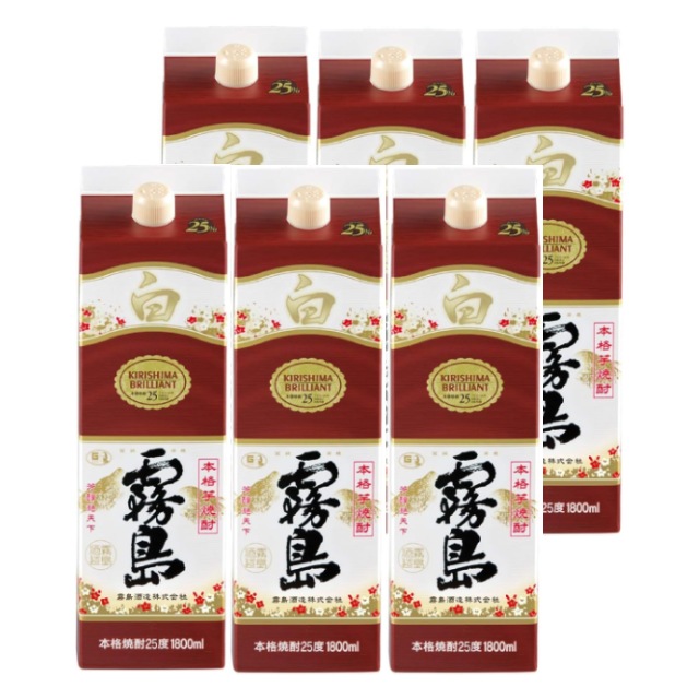 白霧島 25度 パック 1800ml×6本 芋焼酎 霧島酒造※北海道･東北エリアは別途運賃が1000円発生します。