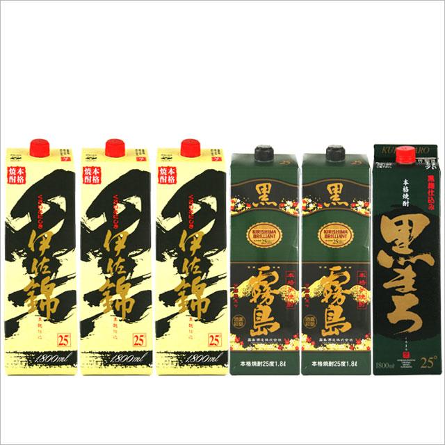 黒伊佐錦･黒霧島･黒まろ 25度パック 1800ml計6本セット黒麹 飲み比べセット芋焼酎 ※北海道・東北エリアは別途運賃が1000円発生します。