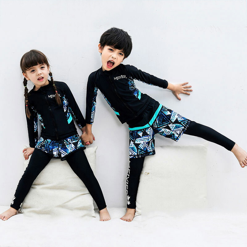 【送料無料 3点セット セパレート水着 キッズ 子供水着 こども 子供用 UVカット フィットネス ベビー水着 キッズ 男の子 男子 男児  ボーイズ みずぎ スイムウェア UV対策 日焼け防止 女の子 長袖 ラッシュガード ガールズ みずぎ miki 