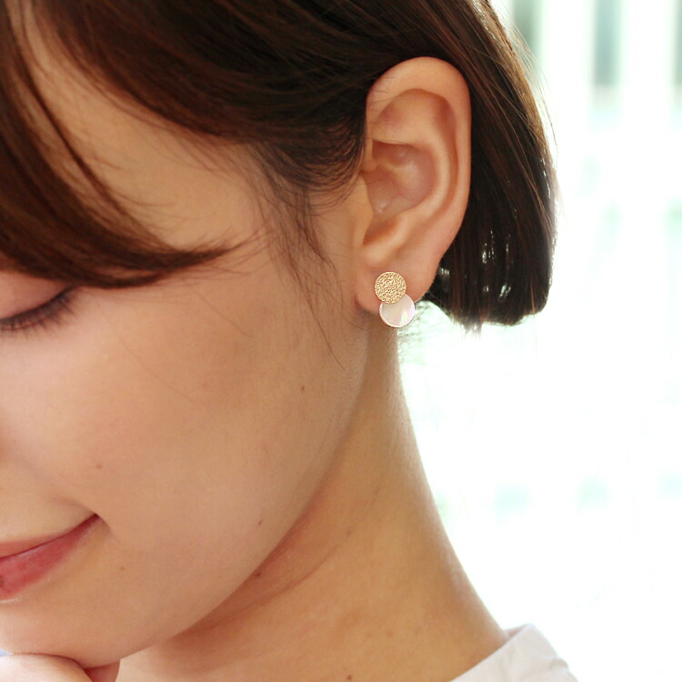 セカンドピアス 軸太0 8mm 福耳 ピンクシェル K18 プレゼント ゴールド シェリア つけっぱなし おすすめ 福耳 金属アレルギー対応 ピンク蝶貝 18k 18金 スタッドピアス 大人可愛い プレゼント レディース 華奢 シンプル 人気 おすすめ ブランド 宝石 Cafe Fragrant Olive
