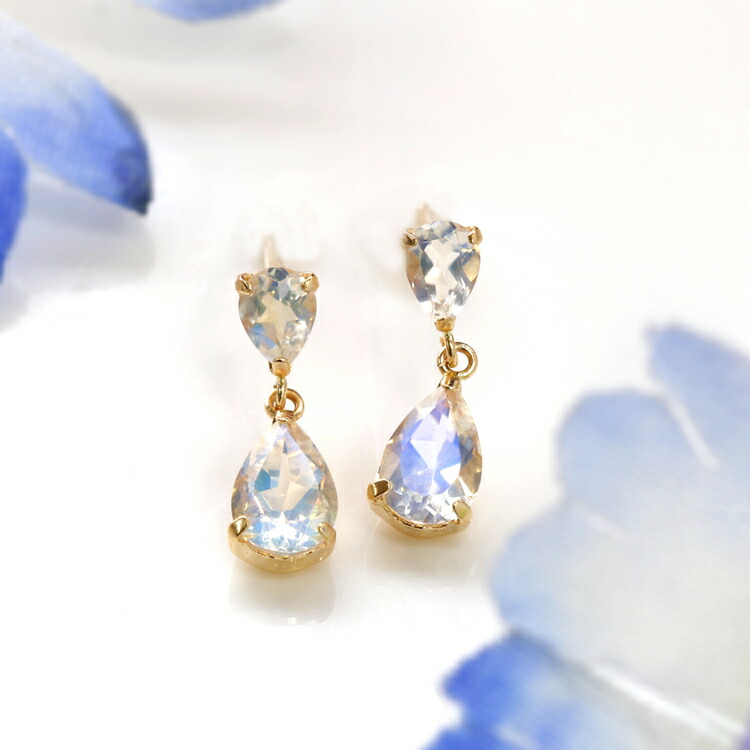 楽天市場 Gem Eden あす楽対応 ロイヤルブルームーンストーン ピアス 10k 6月誕生石 ゴールド ピアス イリシアナ レディース K10 10金 ペアシェイプ しずく型 涙型 華奢 シンプル おしゃれ 人気 ギフト スタッドピアス 誕生日プレゼント 女性 ジュエリー ブランド