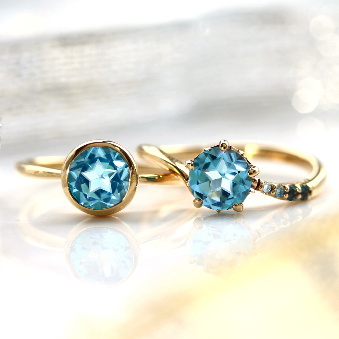 スターインカット スイスブルートパーズ ブルーダイヤモンド　ロンドンブルートパーズ　リング 指輪 ブルーの宝石　ブルーの石　青い宝石