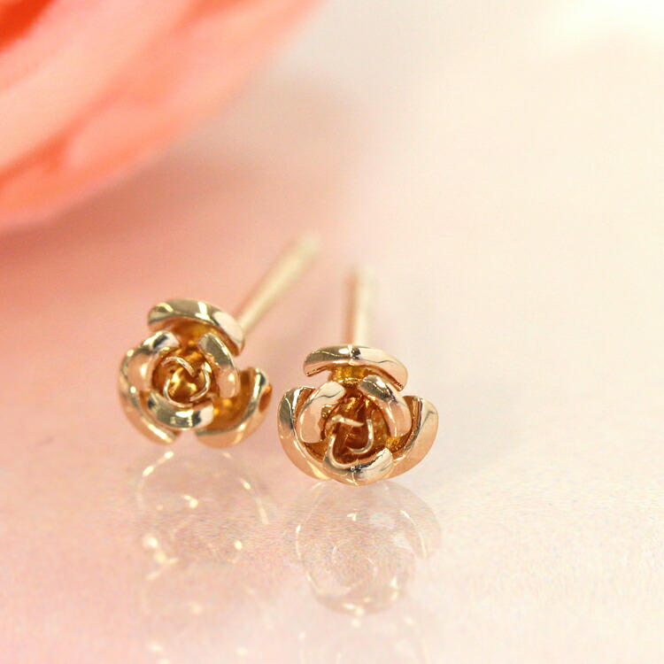 安心の定価販売 あす楽対応 バラ 薔薇モチーフ ピアス K18 ピンクゴールド イエローゴールド ホワイトゴールドピアス レディース ローズィント 18k 18金 K14 地金ピアス おしゃれ 華奢 シンプル 可愛いピアス 花 フラワーモチーフ スタッドピアス 大人 誕生日