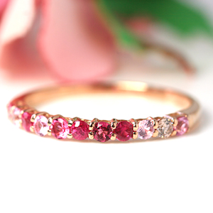 ルビー　ダイヤモンド　ルベライト　ピンクトルマリン　ピンクサファイア　赤の宝石　赤の石　リング　指輪　エタニティリング　婚約指輪　バラ