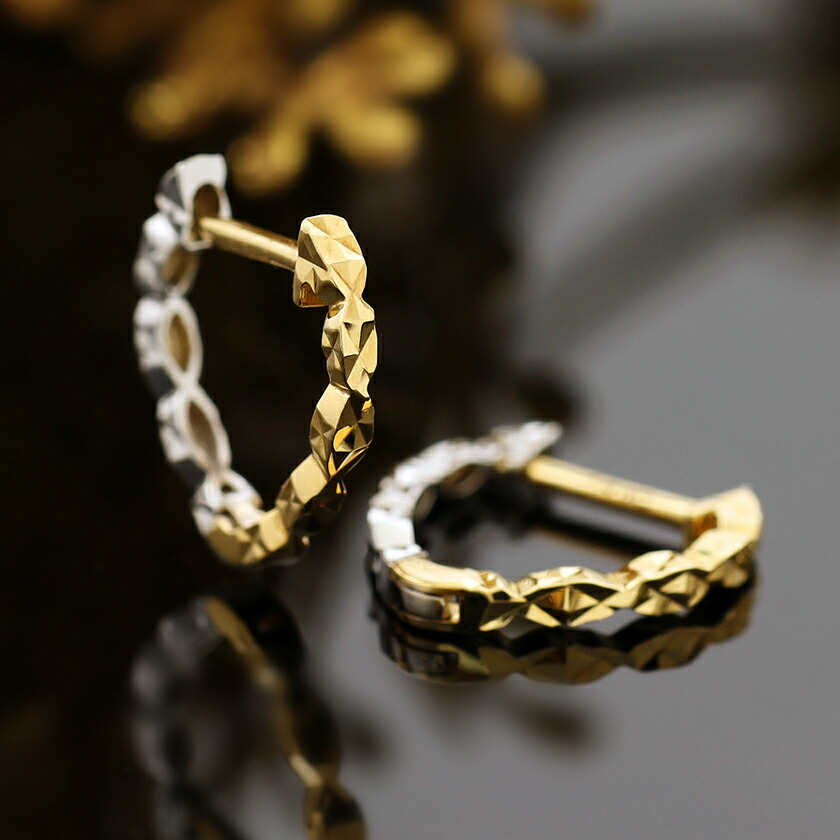 【最短当日出荷】K18 K10カラーゴールド フープピアス・リュリテ 18K 18金 10K 10金 バイカラーゴールド ホワイトゴールド イエローゴールド 地金|Cafe Fragrant Olive