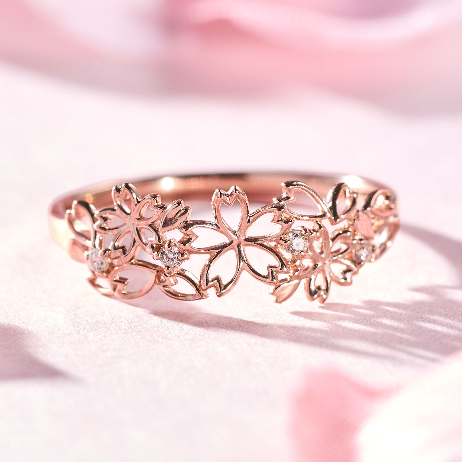 楽天市場】薔薇と蝶々モチーフ 天然石 K10 ピンクゴールド リング