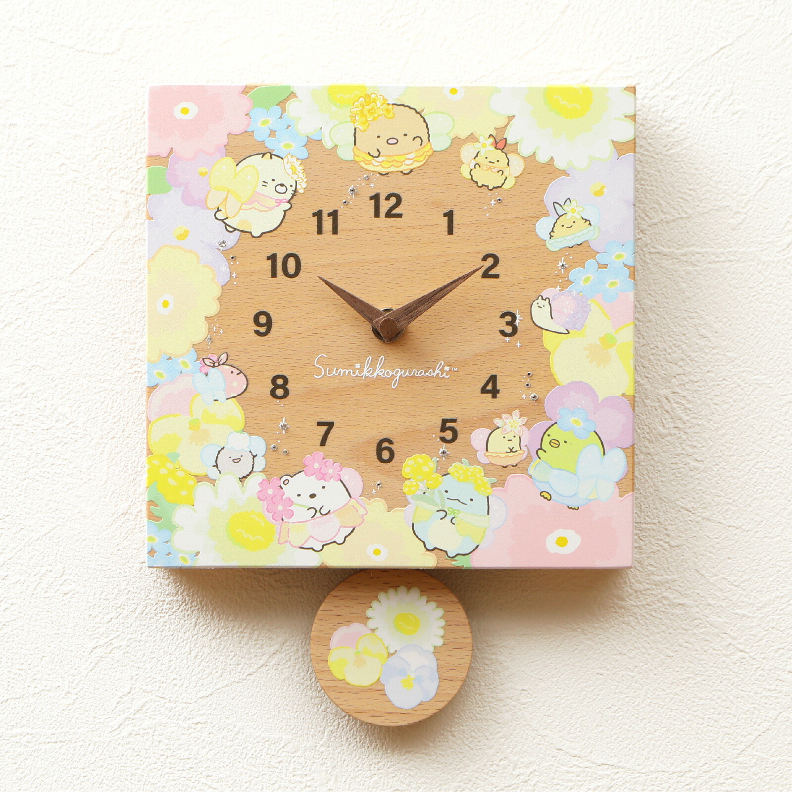 すみっコぐらし sumikkogurashi sumikko すみっコ 木の時辰儀 置き時計 柱時計 儀式用  差し上げ物 差し上げ物 文字記号 愛くるしげ 今めかしい 【sumikkogurashi SQ300SG お花のようせい】