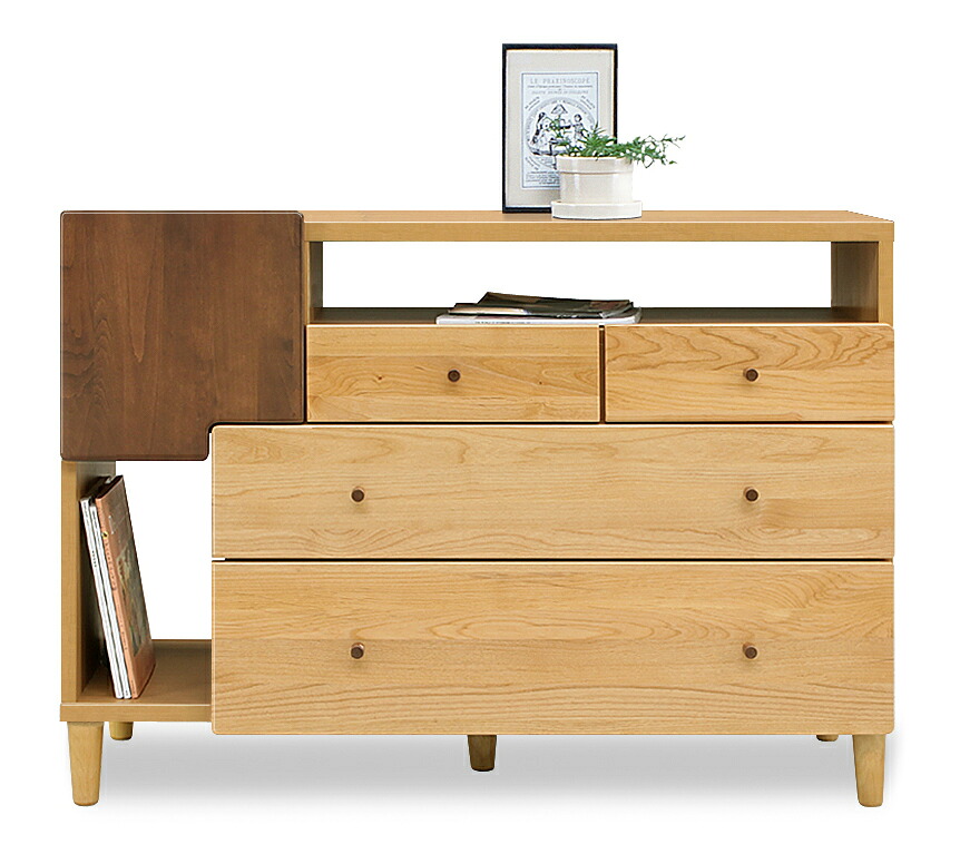 キャビネット 収納 OSLO オスロ 幅115cm リビングチェスト デザイン マルチメディア 扉 引出し 脚付き アクセント 天然木 アルダー 国産 日本製【smtb-KD】【P10】