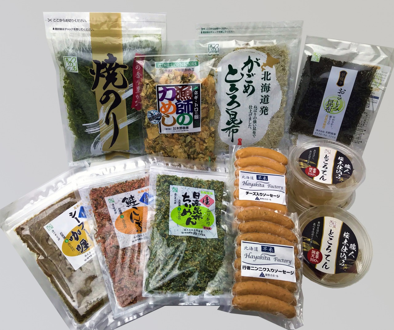 楽天市場 北海道 木の屋物産品詰合せａセット 送料無料 生ふりかけ ふりかけ 海藻 鮭節 とろろ昆布 昆布 チーズ 行者ニンニク ウインナー ところてん 北海道物産展 北海道展 詰め合わせ お得 セット ご飯のお供 おつまみ お取り寄せ お土産 おうちで北海道 木の屋楽天