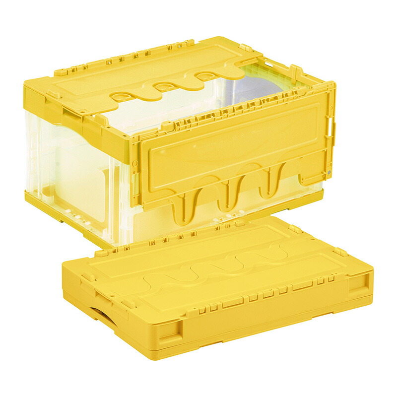 岐阜プラスチック工業 折りたたみコンテナー アシストロック付き CF-S41NR イエロー透明