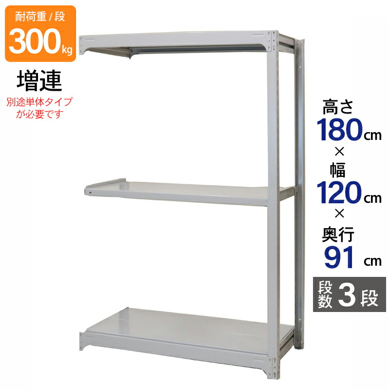スチールラック 業務用 高さ180 幅120 奥行91cm 天地 3段 増連 中量 AMBL型 耐荷重 300kg/段 収納棚 棚 スチール棚 ラック 日本製 アサカ ホワイト グレー 大型収納 店舗 倉庫 整理棚 事務所 物品棚 バックヤード