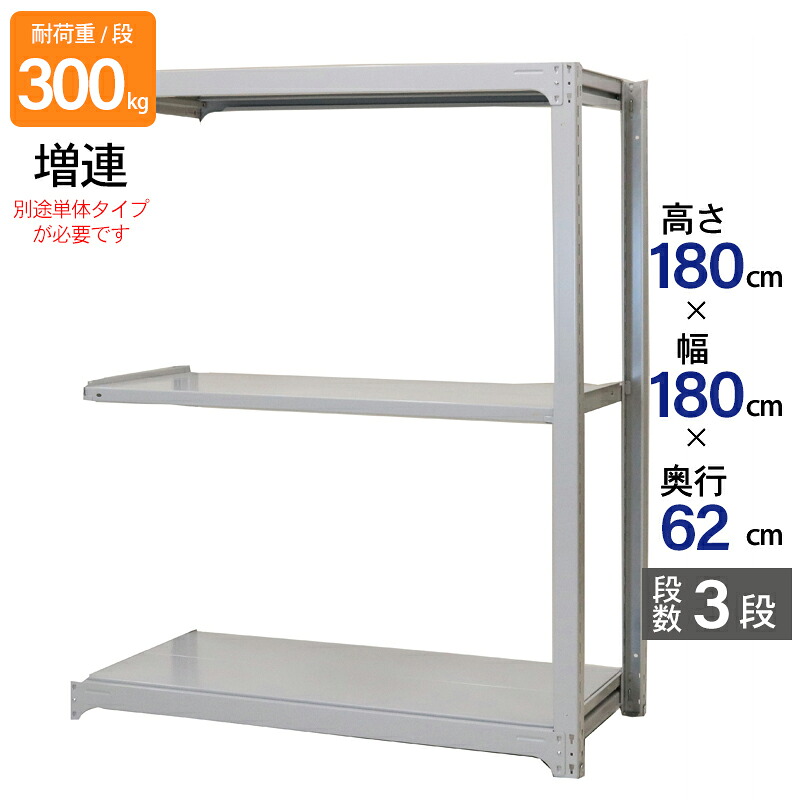 スチールラック 業務用 高さ180 幅180 奥行62cm 天地 3段 増連 中量 AMBL型 耐荷重 300kg/段 収納棚 棚 スチール棚 ラック 日本製 アサカ ホワイト グレー 大型収納 店舗 倉庫 整理棚 事務所 物品棚 バックヤード｜金象本舗店