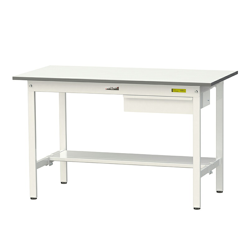 山金工業 ワークテーブル150シリーズ 均等耐荷重150KG 固定式 H740MM キャビネット付／半面棚板付 SUP-1260UT-WW