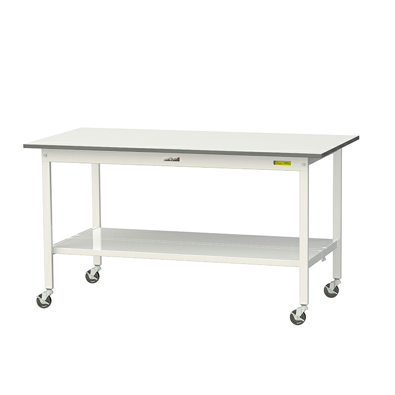 山金工業 ワークテーブル150シリーズ 全体均等耐荷重128KG(自重含む) 移動式 H825MM 全面棚板付 SUPC-1575TT-WW