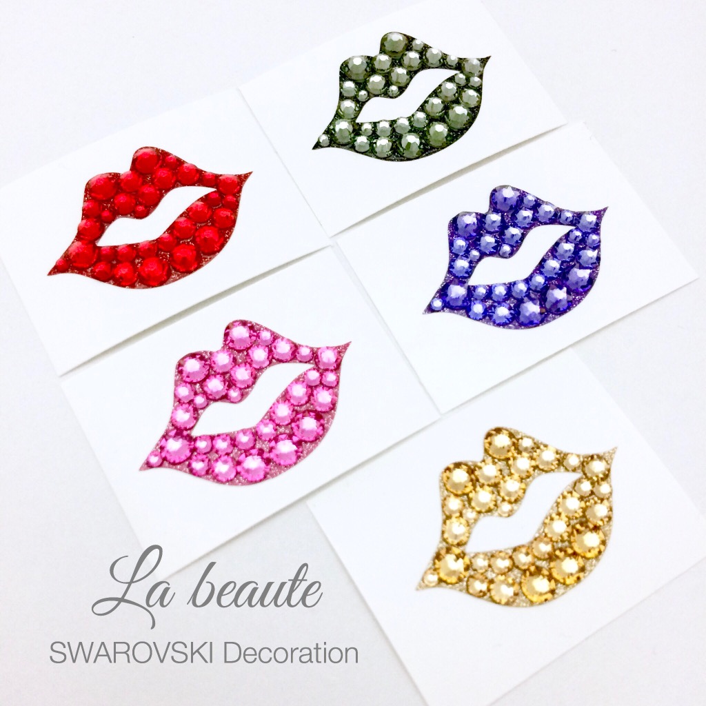 スワロフスキー デコシール リップ キスマーク 唇 選べる11色 デコパーツ キラキラ スワロ スマホ アイコス ステッカー カーステッカー 車 おしゃれ 国内正規品
