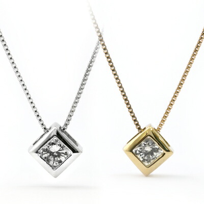K18　ダイヤモンド0.10ct　スクエアデザインネックレス　BlueStar