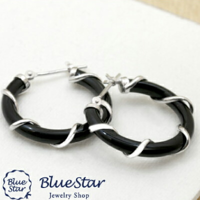 K18WG　オニキス　フープピアス　レディース　BlueStar