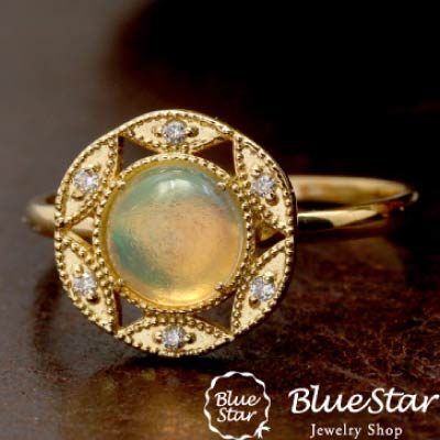 K18YG　オパール・ダイヤモンド　すかしクラシカルデザインリング　　BlueStar｜キラキラ宝石店 by 代官山BlueStar