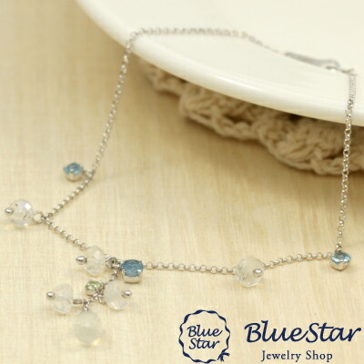 5色の宝石が散らばるおしゃれなブレスレット 17.5cm K10WG 