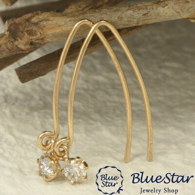 ダイヤモンドがゆれるシンプルなフックピアス K18YG BlueStar|キラキラ宝石店 by 代官山BlueStar