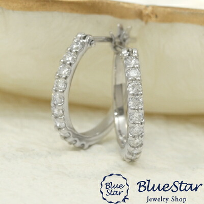 【0.30ct】20石のダイヤモンドを並べた上品なフープピアス　Pt900BlueStar