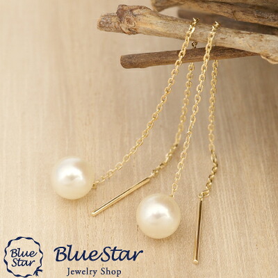 【5.5～6.0mm】あこや本真珠 約7cmアメリカン ロングピアス K18YG BlueStar｜キラキラ宝石店 by 代官山BlueStar