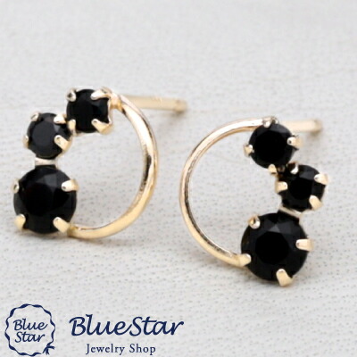 ゴールド×ブラックのおしゃれなサークルピアス BlueStar オニキスがおしゃれなサークルデザインピアス K10YG|キラキラ宝石店 by 代官山BlueStar