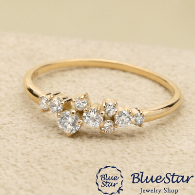 ダイヤモンドを散りばめたモダンデザイン指輪 BlueStar 0.20ct サイズ直しOKダイヤモンドリング 9号 K18YG｜キラキラ宝石店 by 代官山BlueStar