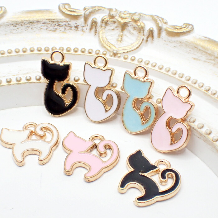 猫　ミニチャーム　2点セット　ハンドメイド 楽天市場】黒ネコ ミニ チャーム 2個セット 猫 黒猫 ネコシルエット