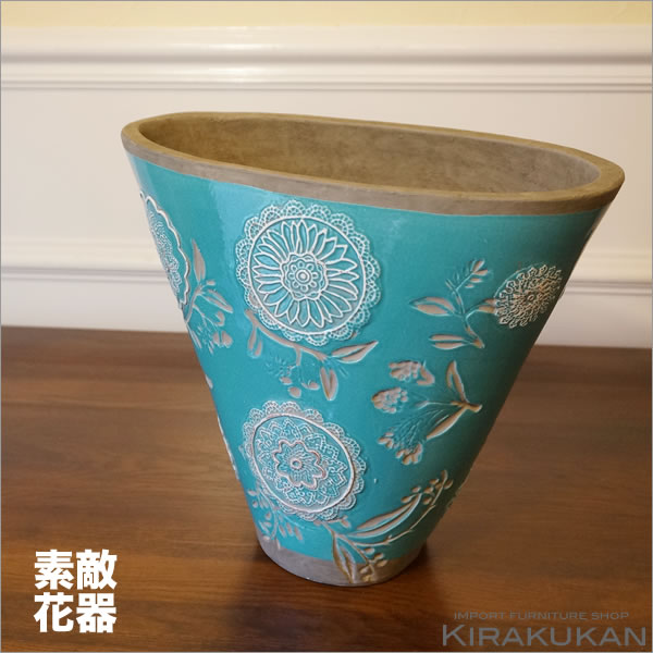 楽天市場】フラワーベース 陶器 花瓶 ブルー 陶器製 モダン雑貨