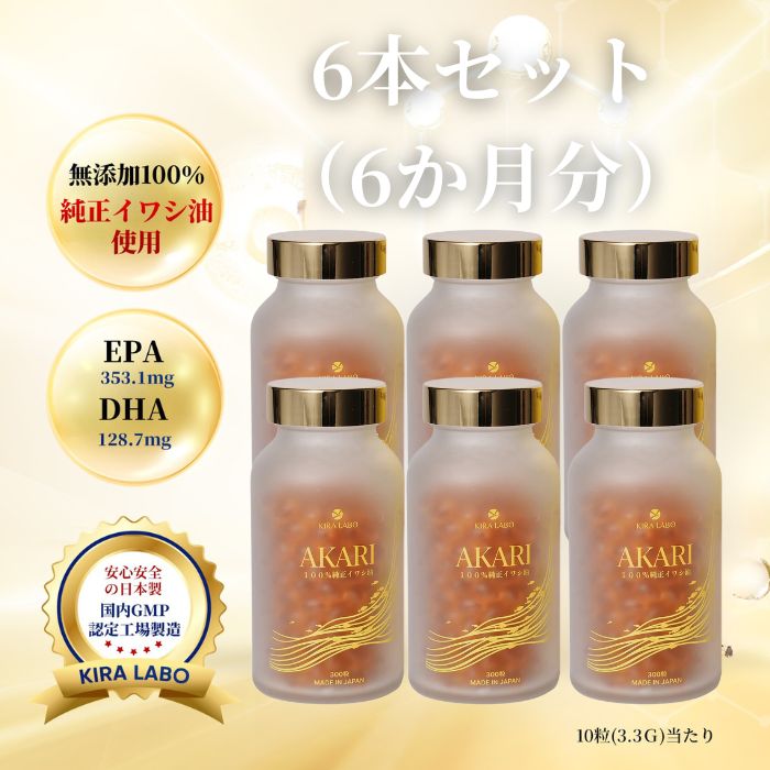【ゼロ3脂肪酸 高組みあわせる 6箱書き割り】1日EPA353瓱＋DHA129瓱 フィッシュオイル 無加えること 国産鰯油当て嵌める 300粒 日本製 国内GMPお墨付き工業プラント KIRALABO (30日分)