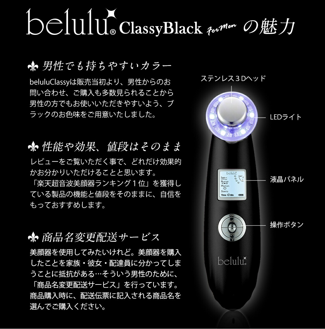 市場 男性用 父の日 イオン導出 Led 美ルル イオン導入 メンズ 超音波 美顔器 光エステ ブラック プレゼント クラッシィ