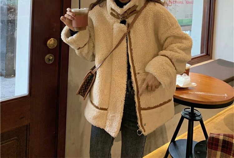 秋 冬 ボトムス レディース ラウンドネック ゆったりする バックル レザー 簡約 暖かい コート｜キラリラ店