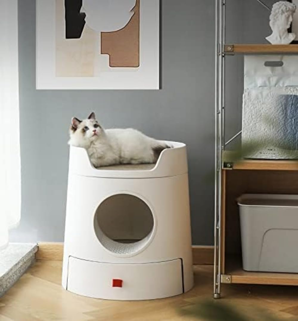 猫 トイレ 猫スクラッチャー付 城風 上下2層 猫の巣 クッション付き 猫トイレ本体 引き出し式の猫トイレ本体 消臭ネコのトイレ スコップ付 清潔 大型猫 ニオイの広がり防止 砂の飛び散り防止 猫用品 (ホワイト)｜キラリラ店