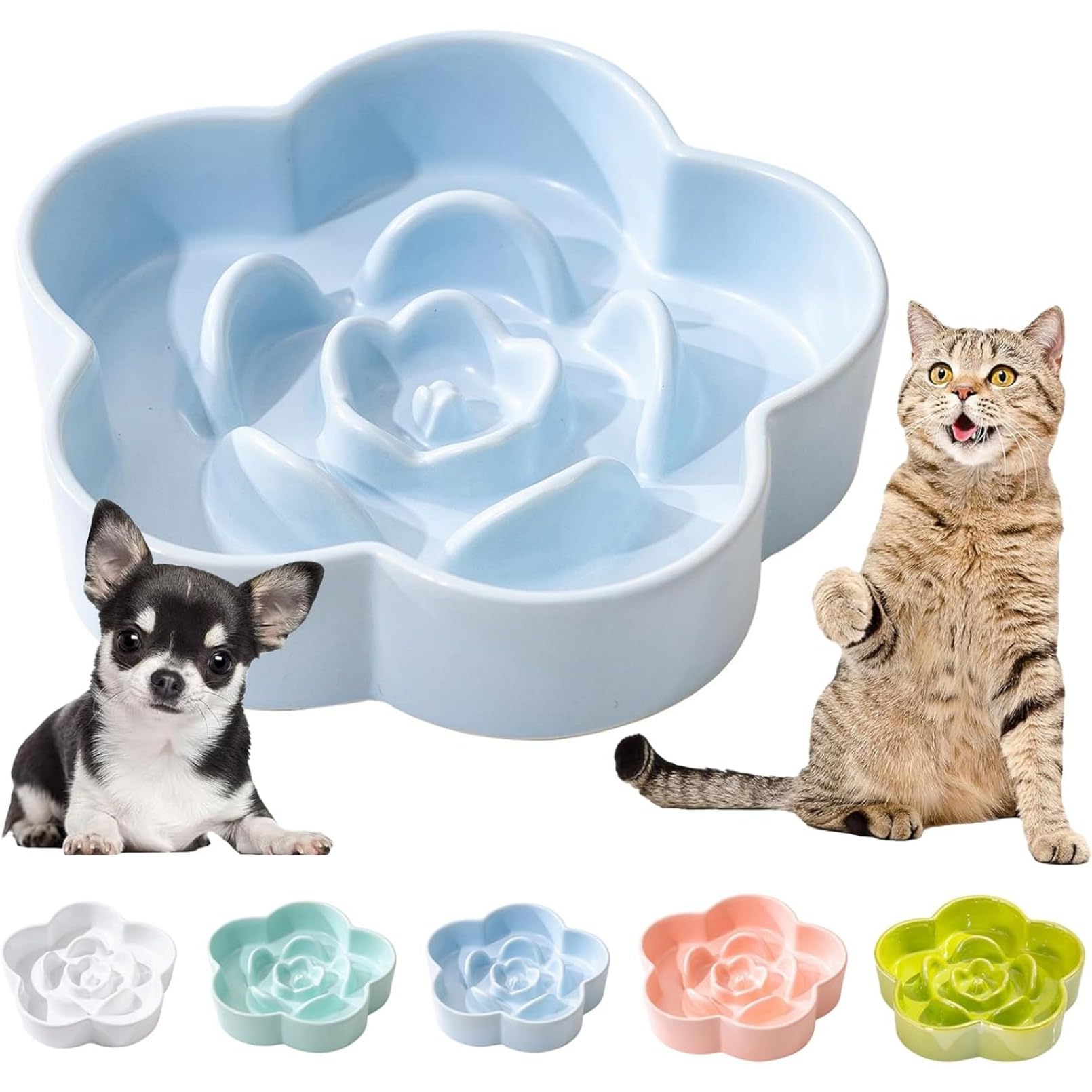 陶器 早食い防止 食器 犬 猫 早食い防止 食器 小型犬 中型犬 電子レンジ\u0026amp;食器洗浄機対応梅の花の凹凸設滑り止早食い防止 犬 餌入れ 防止吐き戻し 早食い防止 犬 餌皿 可愛い 早食い防止 犬 フードボウル (グリーン,17*4.5cm)