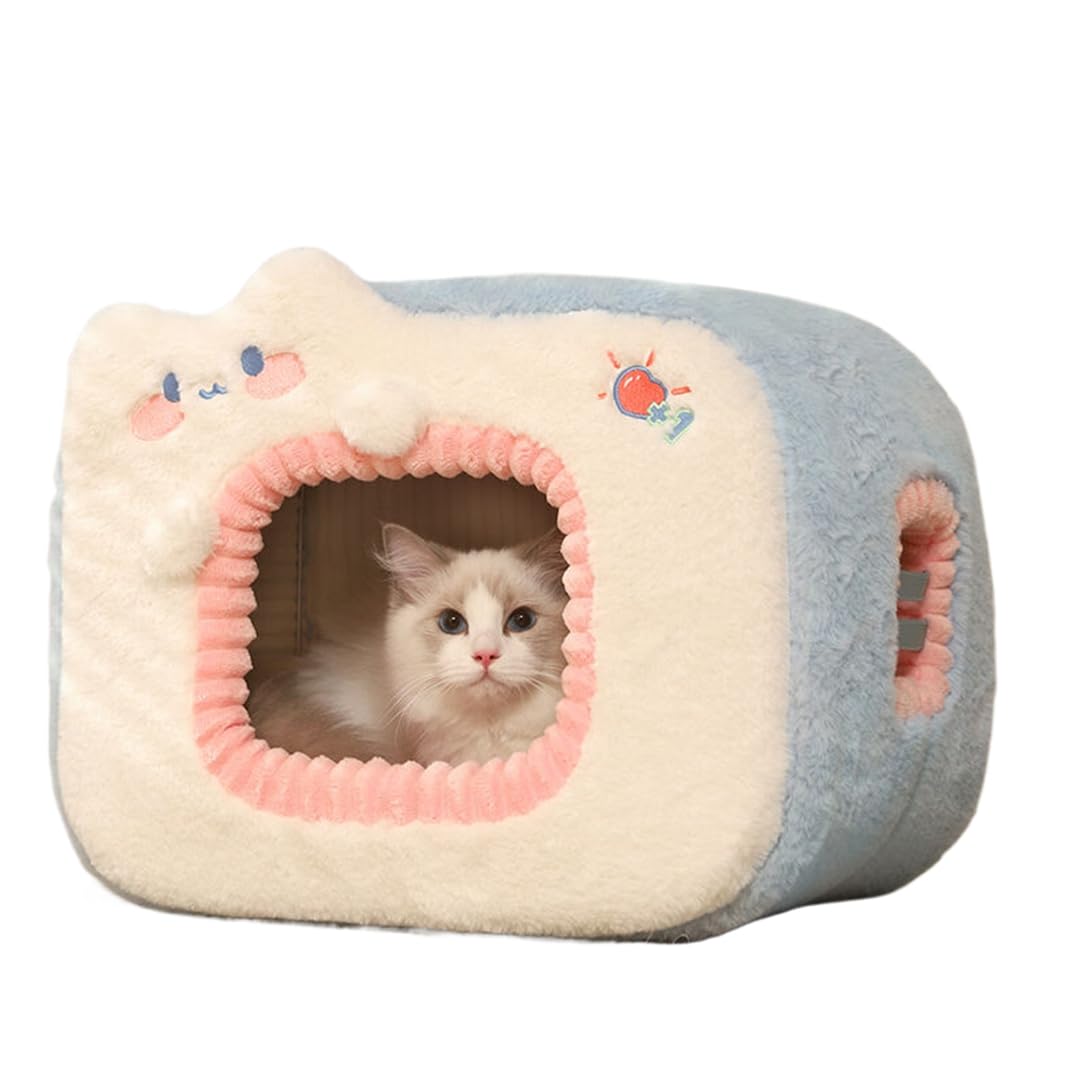 猫 ベッド 冬 室内 ふわふわ もこもこ ペットベッド 寒さ対策 保温 通年 防寒 暖かい 寝床 小型犬用 ハウス滑り止め付き 洗える 可愛い ペット用寝袋 グリーン 46*32*33cm|キラリラ店