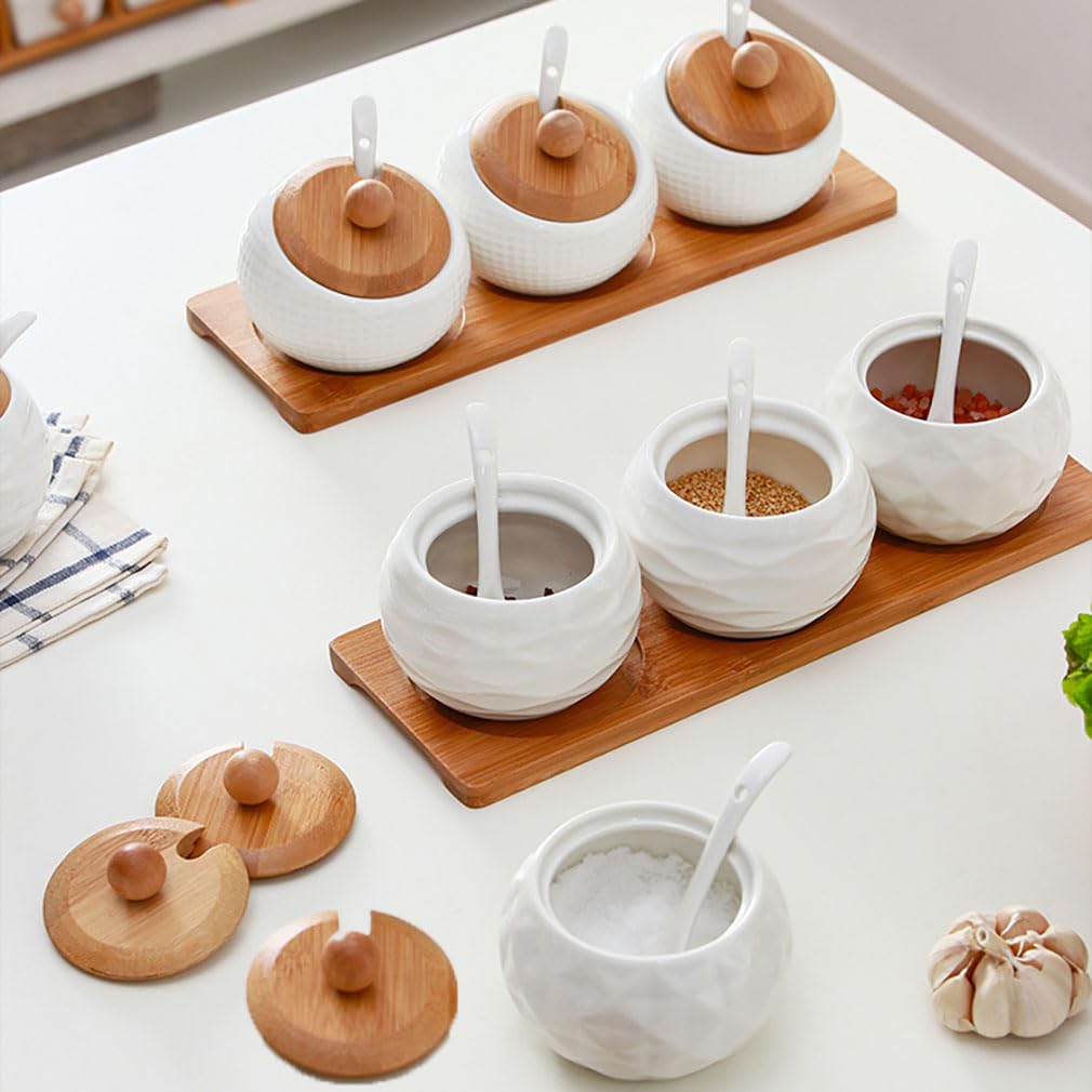調味料入れ 調味料ストッカー スパイス入れ 調味料入れおしゃれ 陶器 塩 コショウ 砂糖入れ 薬味入れ 調味料容器 省スペース お手入れ簡単 スプーン付き 片手で簡単 キッチン 用品 家庭用 (A)|キラリラ店