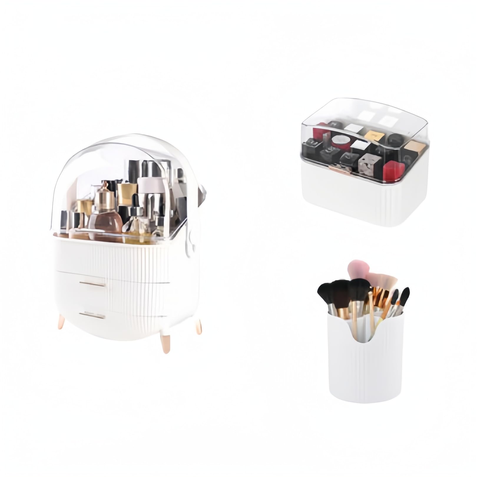 メイクボックス 収納 化粧品収納ボックス ボックス メイク収納 化粧品 収納 大*水 引き出し付き 持ち運び 3段式 多機能 長持ち 整理簡単 小物入れ おしゃれ 浴室 洗面所収納,化粧箱+ブラシバケツ+口紅ボックス,マラカイトグリーン (C)｜キラリラ店 8,344円