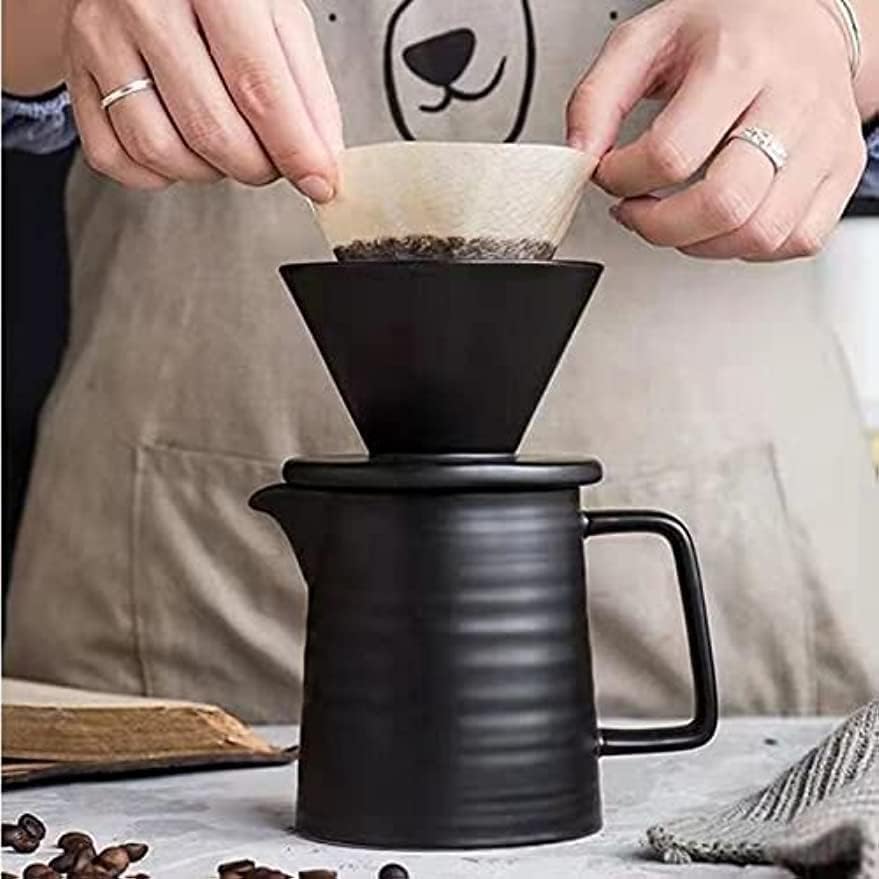 コーヒーサーバー コーヒードリッパーセット 陶器製 アメリカンポアオーバーコーヒーセット コーヒー ドリッパー 2-4カップホームフィルターコーヒーメーカー コーヒーセット コーヒー用品- (ブラック)｜キラリラ店