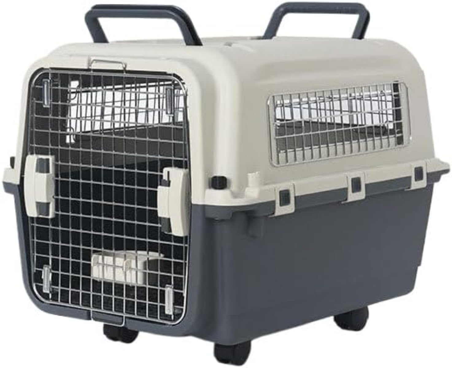 ペットキャリー 犬 クレート 犬 中型犬 大型犬 小型犬 猫 ペットクレート キャリーケース ハードクレート キャリーバッグ 多頭飼い 動物用 車 新幹線対応 航空輸送ボックス 持ち運び 取っ手付き プラスチック製 頑丈耐用 組立簡単 ハードキャリー (896072.8 キャスター付き)|キラリラ店
