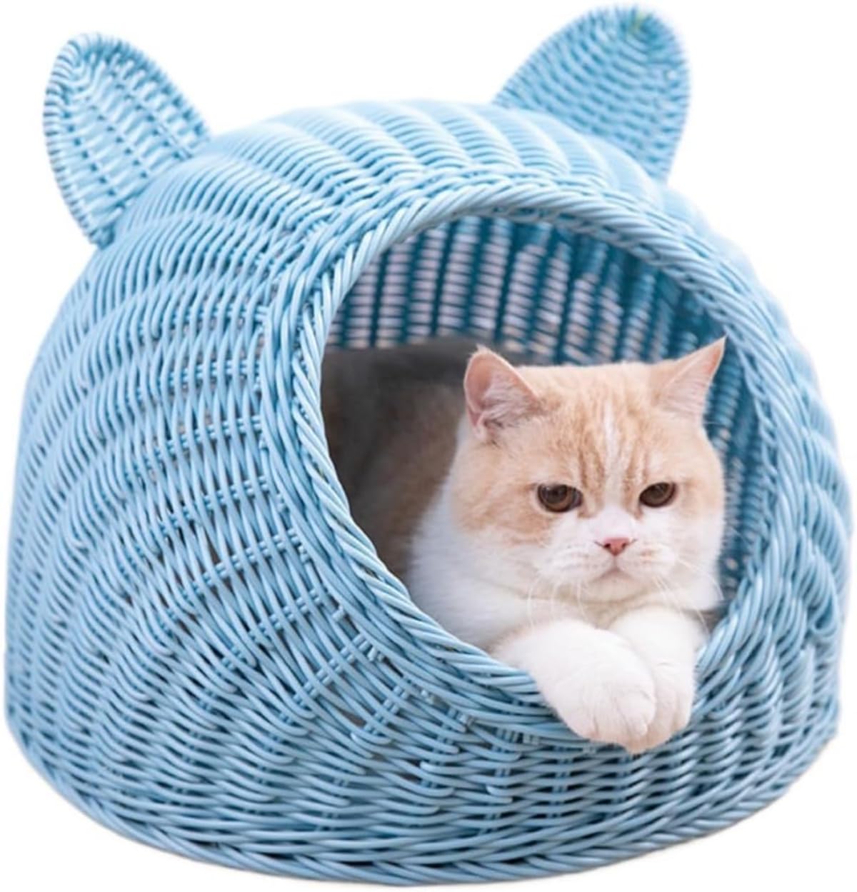 猫ちぐら 今めかしい キャットハウス ちぐら 籠 ラタン 猫用臥榻 猫耳 カゴ 愛玩動物臥榻 夏 手かご ねこ 睡眠時間 編み籠 猫ミミ チグラ (/42*33*22,ベージュ)