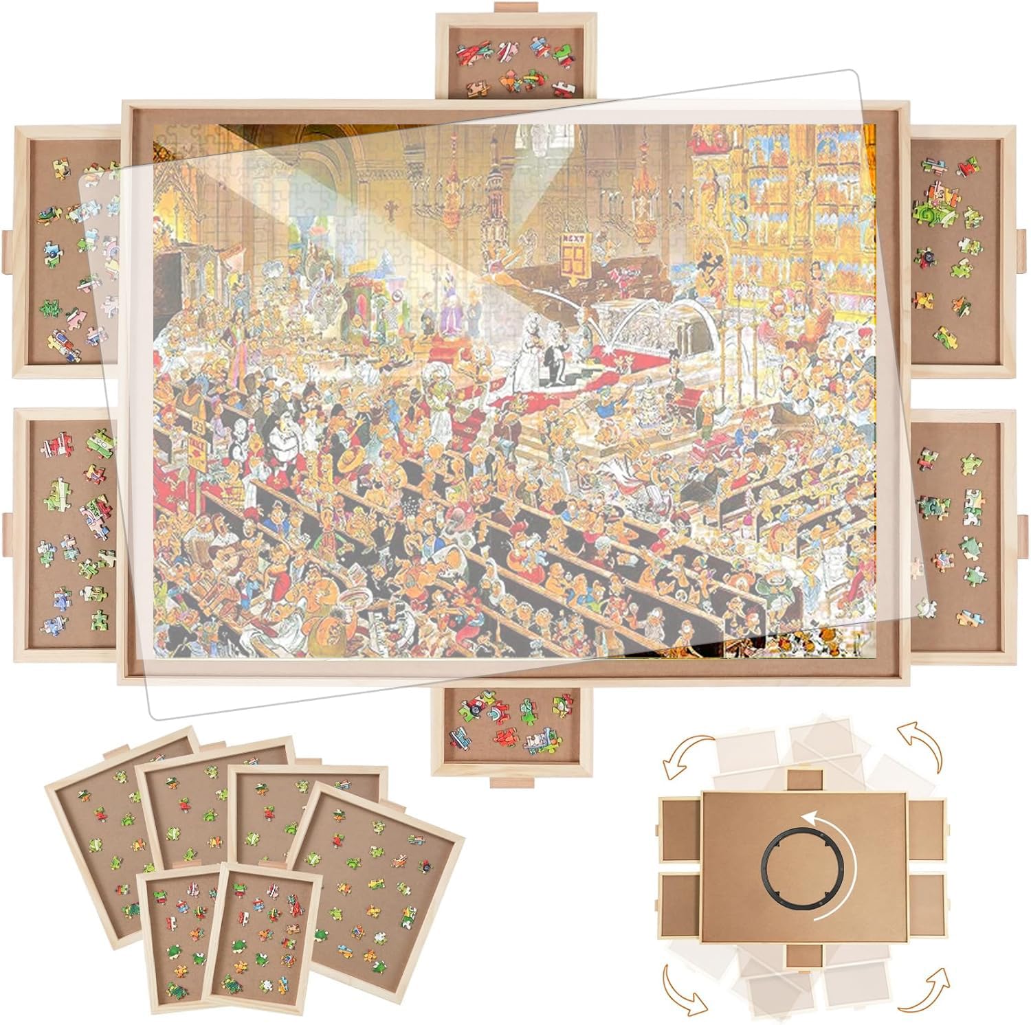 1000ピース 回転パズルボード 引き出し6個とカバー付き|キラリラ店