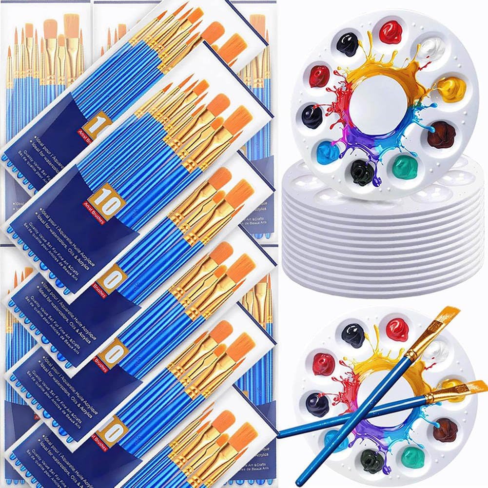 264本の絵の具毛はらいと調色板仕掛ける、240本の絵の具毛はらいの24容器に並べる、絵の具お盆24個、絵書き用アクリル繊維毛はらい
